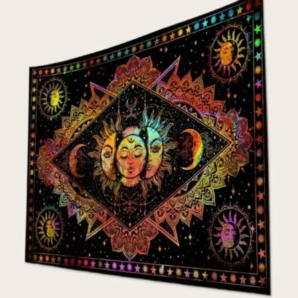 NEON BOHEMIAN SUN MOON UNIVERSE TAPESTRY. 150 * 200